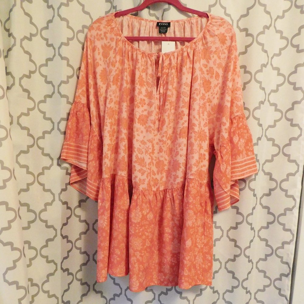 Evans Pink & /Salmon Peasant Top - 22/24 (NWT)